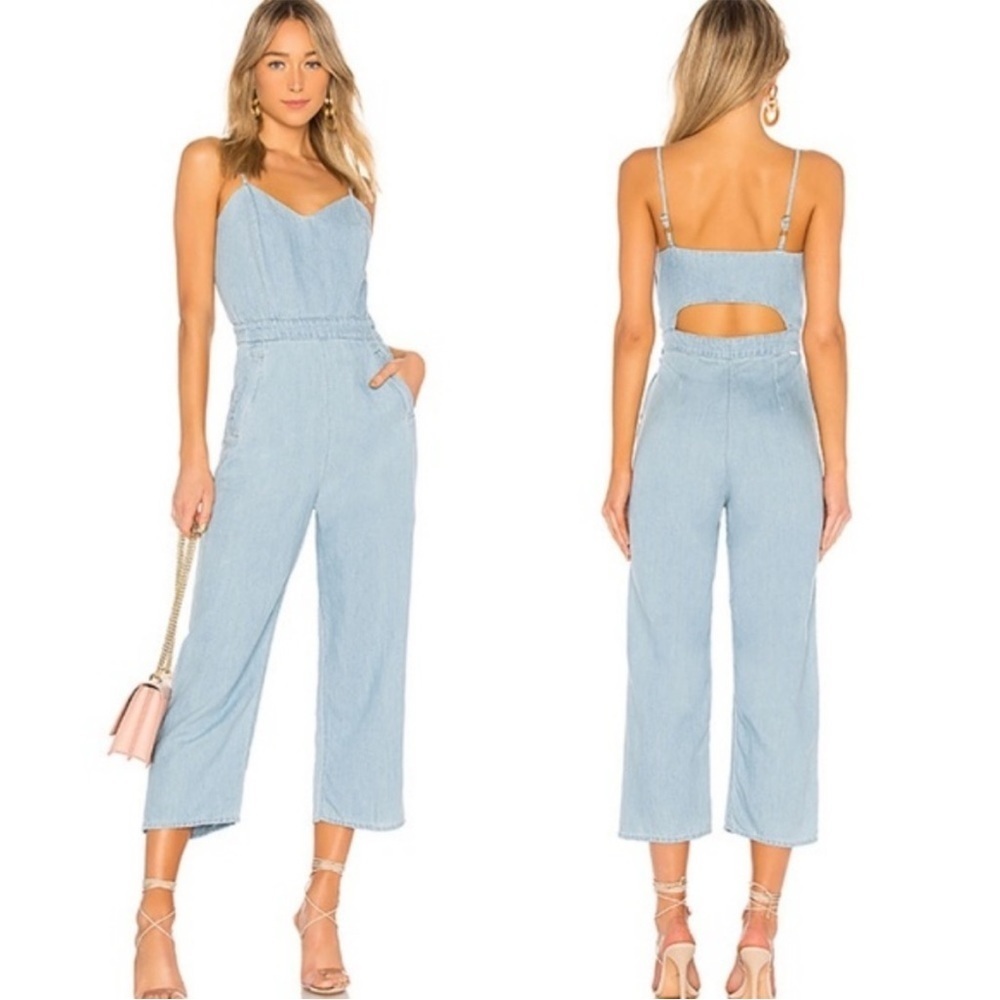 MOTHER Light Blue Denim Jumpsuit with Cutout Back